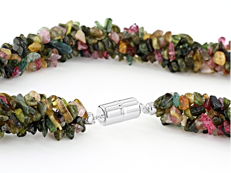 Multi-Tourmaline sterling silver twisted chip necklace