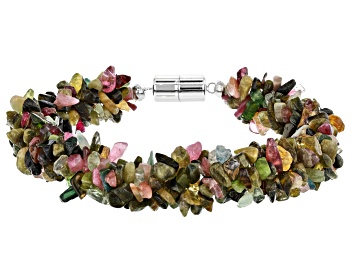 Picture of Multi-color tourmaline sterling silver twisted chip bracelet