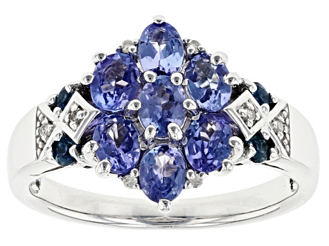 Blue Tanzanite Rhodium Over Sterling Silver Ring 1.14ctw