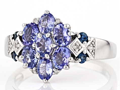 Blue Tanzanite Rhodium Over Sterling Silver Ring 1.14ctw
