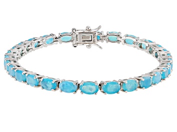 Picture of Paraiba Blue Color Opal Rhodium Over Sterling Silver Bracelet 6.90ctw