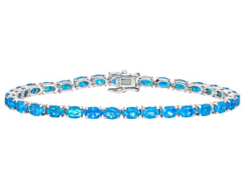 Picture of Paraiba Blue Opal Rhodium Over Sterling Silver Bracelet 6.90ctw