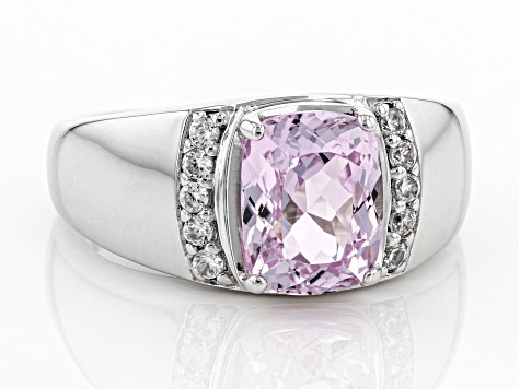 Pink kunzite rhodium over sterling silver ring 2.63ctw