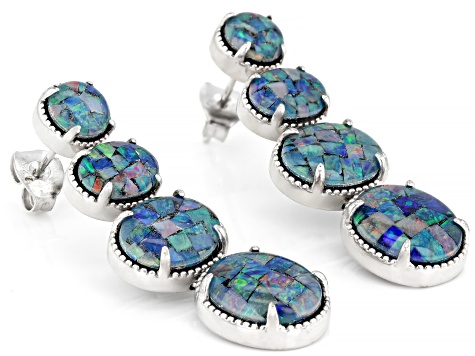 Multicolor Australian Opal Triplet Rhodium Over Sterling Silver Dangle Earrings