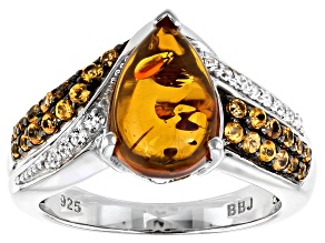Orange Amber Rhodium Over Silver Ring .37ctw