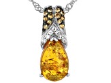 Orange Amber Rhodium Over Silver Slide With Chain .13ctw