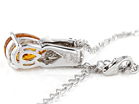 Orange Amber Rhodium Over Silver Slide With Chain .13ctw