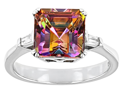 Multi Color Quartz Rhodium Over Sterling Silver Ring 2.15ctw