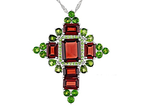 Red Garnet Rhodium Over Silver Pendant With Chain 12.93ctw