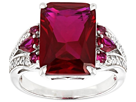 Red Lab Created Ruby Rhodium Over Sterling Silver Ring 7.42ctw