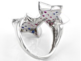 Blue Lab Created Spinel Rhodium Over Silver Ring 
.75ctw
