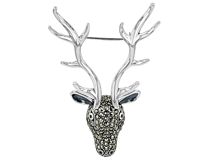 TTjewelry Luxury Stag Deer Animal Brooch Pin Austrian Crystal Silver Tone