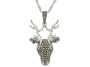 Picture of Swiss Blue Topaz Sterling Silver Reindeer Face Pendant With Chain 0.02ctw