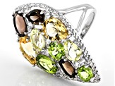 Multi-Gemstone Rhodium Over Sterling Silver Ring 10.15ctw