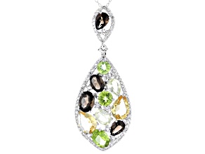 Multi-Gemstone Rhodium Over Sterling Silver Pendant with Chain 11.21ctw