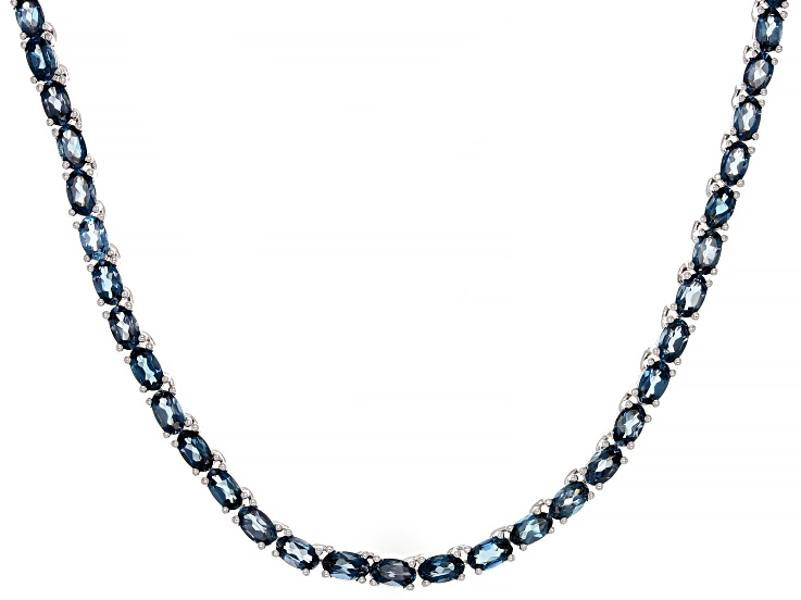 London Blue Topaz Rhodium Over Silver Tennis Necklace 19.04ctw