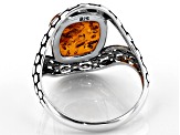 Orange Amber Sterling Silver Ring