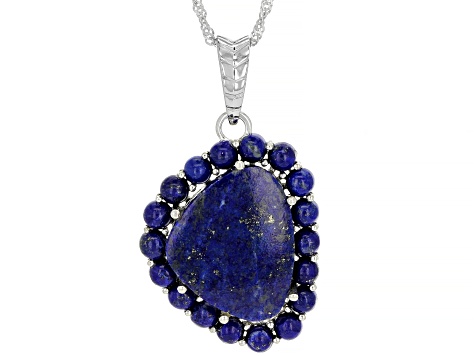 Blue Lapis Lazuli Rhodium Over Sterling Silver Enhancer with Chain