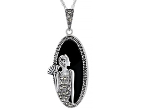 Black Onyx Rhodium Over Sterling Silver Pendant with Chain