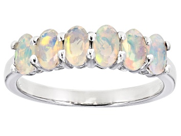 Picture of Multicolor Ethiopian Opal Rhodium Over Sterling Silver Ring .82ctw