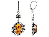Oval Orange Amber Sterling Silver Dangle Earrings