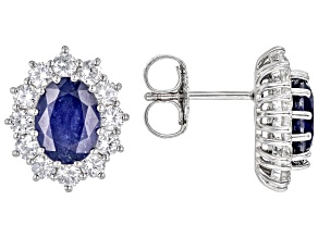 Blue Mahaleo® Sapphire Rhodium Over Sterling Silver Earrings 5.93ctw