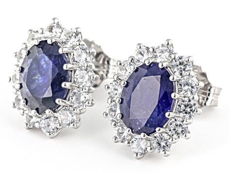 Blue Mahaleo® Sapphire Rhodium Over Sterling Silver Earrings 5.93ctw