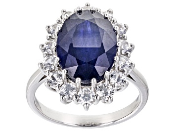 Picture of Blue Mahaleo® Sapphire Rhodium Over Sterling Silver Ring 9.17ctw