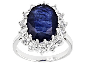 Picture of Blue Mahaleo® Sapphire Rhodium Over Sterling Silver Ring 9.17ctw