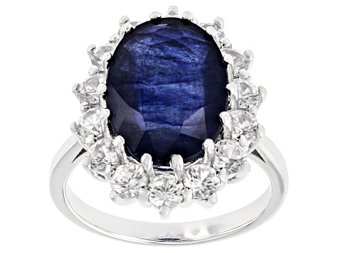 Blue Mahaleo® Sapphire Rhodium Over Sterling Silver Ring 9.17ctw