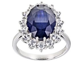Blue Mahaleo® Sapphire Rhodium Over Sterling Silver Ring 9.17ctw