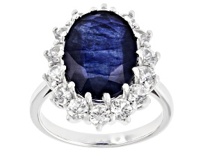 Blue Mahaleo® Sapphire Rhodium Over Sterling Silver Ring 9.17ctw