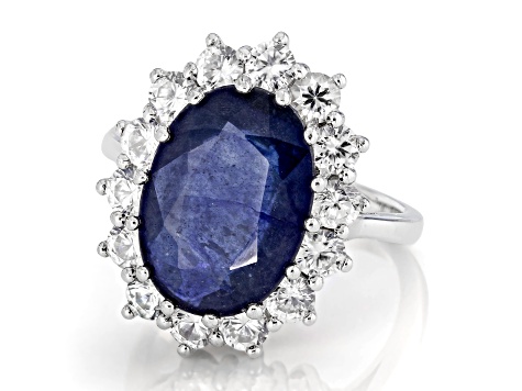 Blue Mahaleo® Sapphire Rhodium Over Sterling Silver Ring 9.17ctw