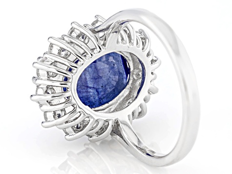 Blue Mahaleo® Sapphire Rhodium Over Sterling Silver Ring 9.17ctw