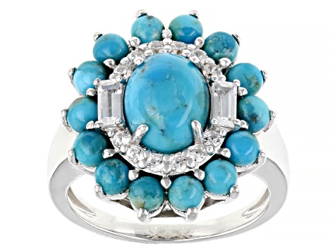Blue Composite Turquoise Rhodium Over Sterling Silver Ring 0.48ctw