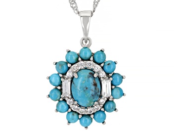 Picture of Blue Composite Turquoise Rhodium Over Sterling Silver Pendant With Chain 0.48ctw
