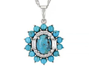 Blue Composite Turquoise Rhodium Over Sterling Silver Pendant With Chain 0.48ctw