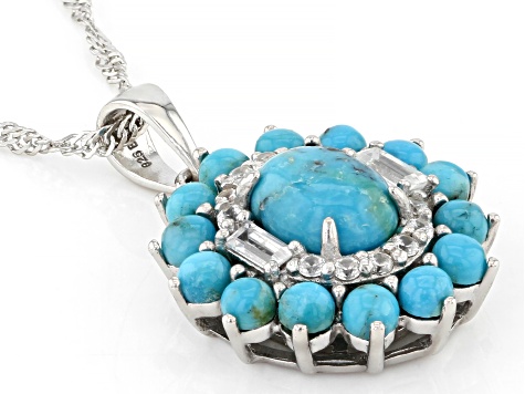 Blue Composite Turquoise Rhodium Over Sterling Silver Pendant With Chain 0.48ctw