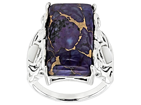 Purple Turquoise With White Mother-Of-Pearl Sterling Silver Ring