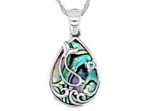 Multicolor Abalone Shell Rhodium Over Silver Dolphin Enhancer With Chain 0.10ct