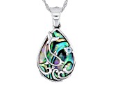 Multicolor Abalone Shell Rhodium Over Silver Dolphin Enhancer With Chain 0.10ct