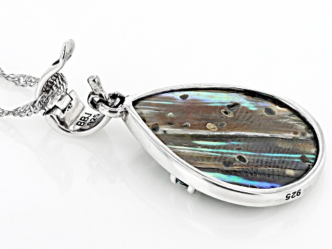 Multicolor Abalone Shell Rhodium Over Silver Dolphin Enhancer With Chain 0.10ct