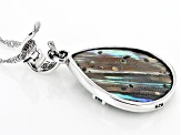 Multicolor Abalone Shell Rhodium Over Silver Dolphin Enhancer With Chain 0.10ct