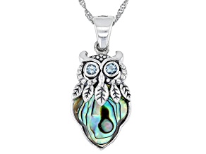 Multicolor Abalone Shell Sterling Silver Owl Pendant With Chain 0.20ctw