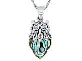 Multicolor Abalone Shell Sterling Silver Owl Pendant With Chain 0.20ctw