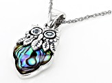 Multicolor Abalone Shell Sterling Silver Owl Pendant With Chain 0.20ctw