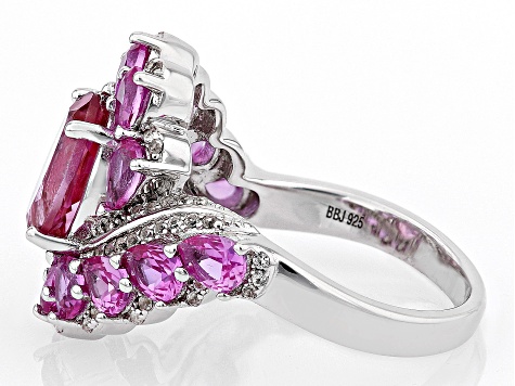 Pink Topaz Rhodium Over Sterling Silver Ring 4.20ctw