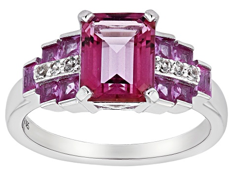 Pink Topaz Rhodium Over Sterling Silver Ring 3.34ctw