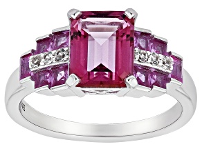 Pink Topaz Rhodium Over Sterling Silver Ring 3.34ctw