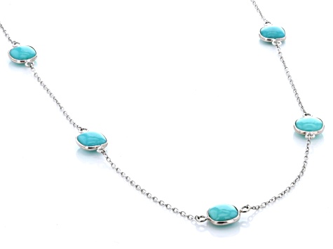 Blue Composite Turquoise Rhodium Over Sterling Silver 18" Station Necklace